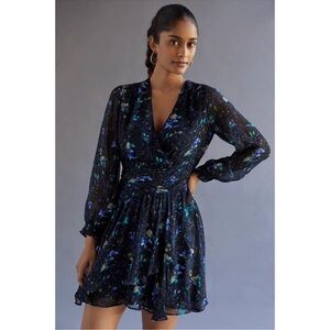 Anthropologie Ruched Floral Mini Dress Size XS NWT